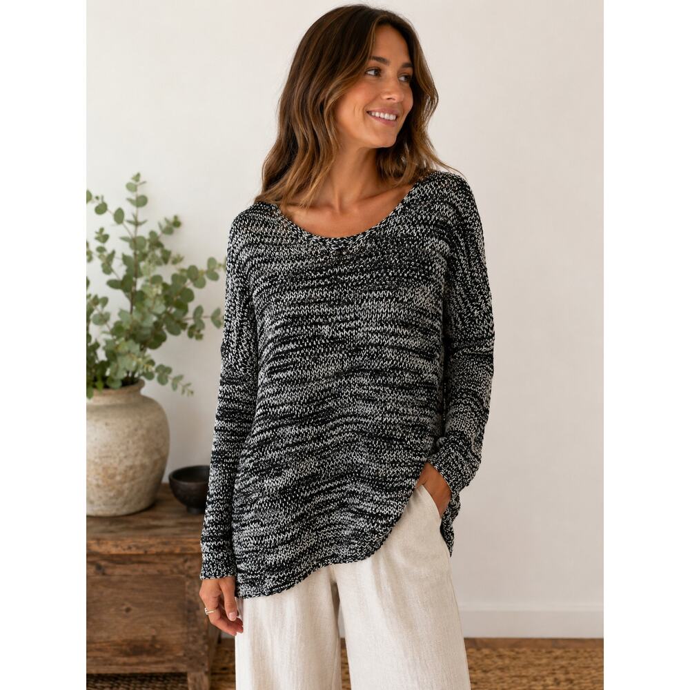 Eileen Fisher Marled Knit Sweater Approx XL Relaxed Cotton Blend